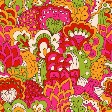 El çekilmiş seamless modeli ile çiçek öğeleri.