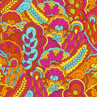 El çekilmiş seamless modeli ile çiçek öğeleri.