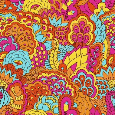 El çekilmiş seamless modeli ile çiçek öğeleri.