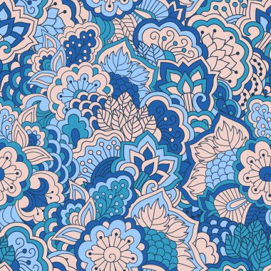 El çekilmiş seamless modeli ile çiçek öğeleri.