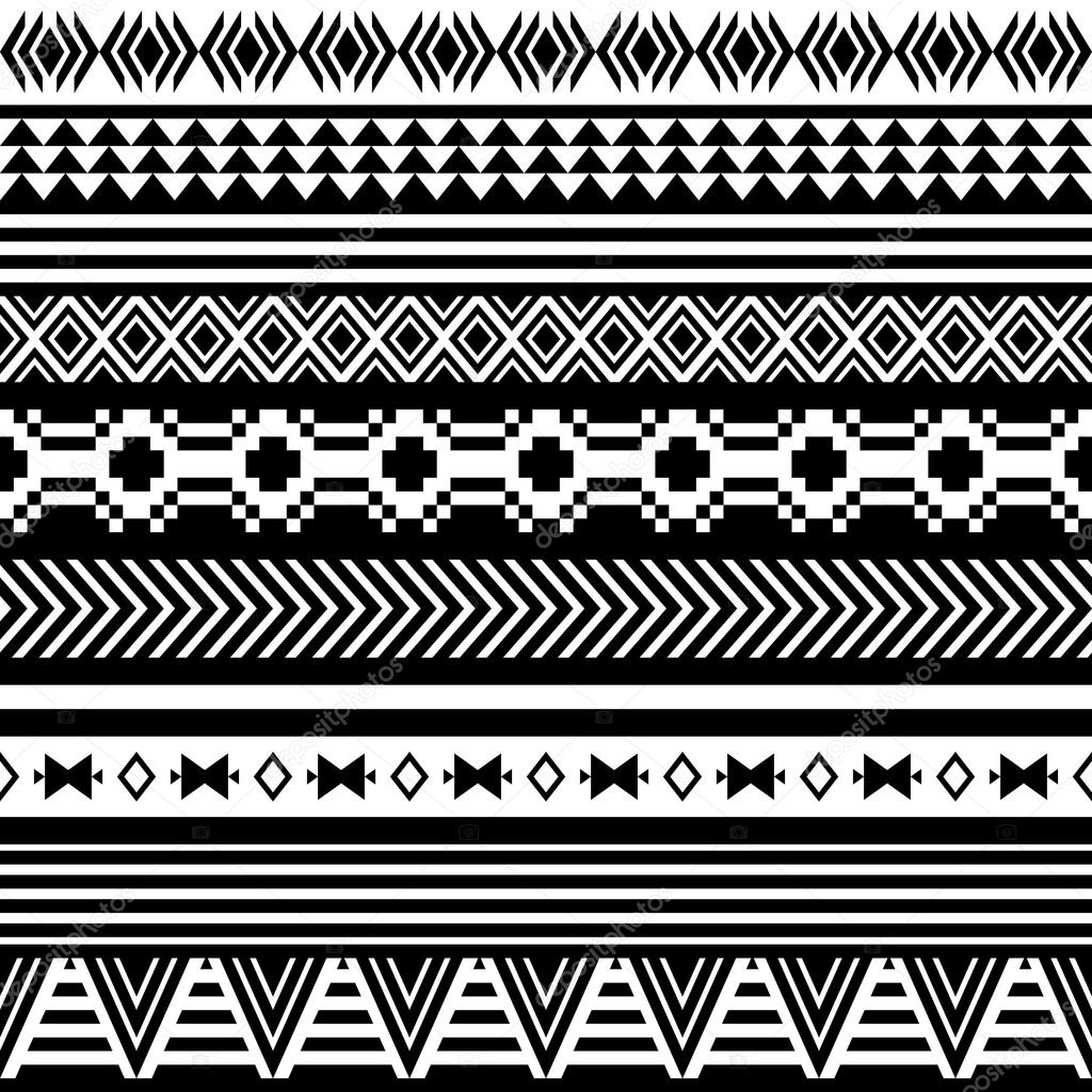 Seamless black and white indian pattern.