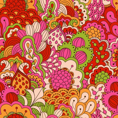 El çekilmiş seamless modeli ile çiçek öğeleri.