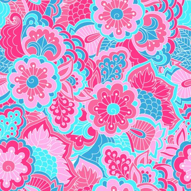 El çekilmiş seamless modeli ile çiçek öğeleri.