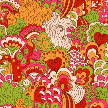 El çekilmiş seamless modeli ile çiçek öğeleri.