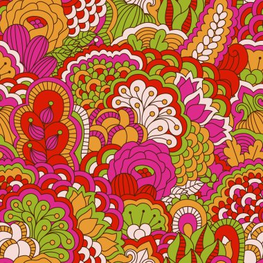 El çekilmiş seamless modeli ile çiçek öğeleri.