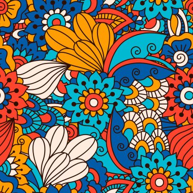 El çekilmiş seamless modeli ile çiçek öğeleri.