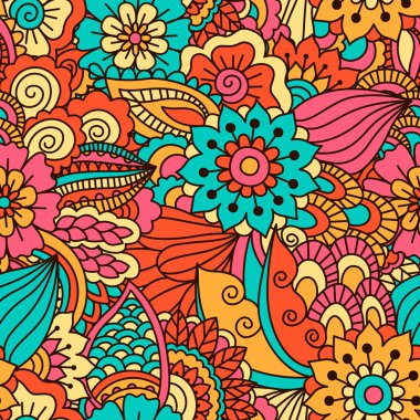 El çekilmiş seamless modeli ile çiçek öğeleri.