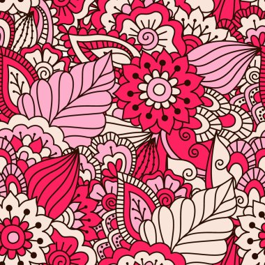 El çekilmiş seamless modeli ile çiçek öğeleri.