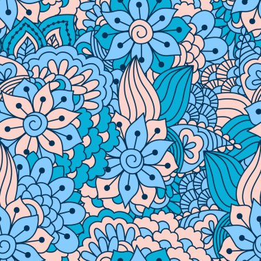 El çekilmiş seamless modeli ile çiçek öğeleri.