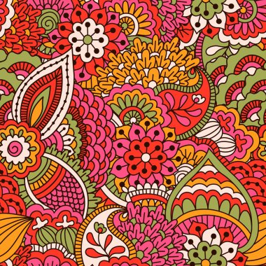 El çekilmiş seamless modeli ile çiçek öğeleri.