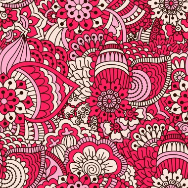 El çekilmiş seamless modeli ile çiçek öğeleri.