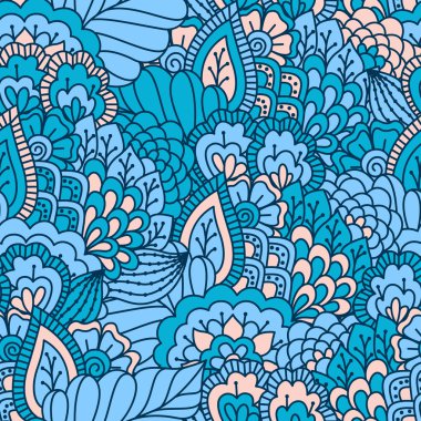 El çekilmiş seamless modeli ile çiçek öğeleri.