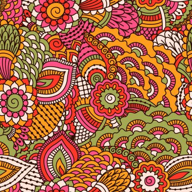 El çekilmiş seamless modeli ile çiçek öğeleri.