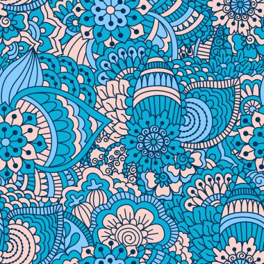 El çekilmiş seamless modeli ile çiçek öğeleri.