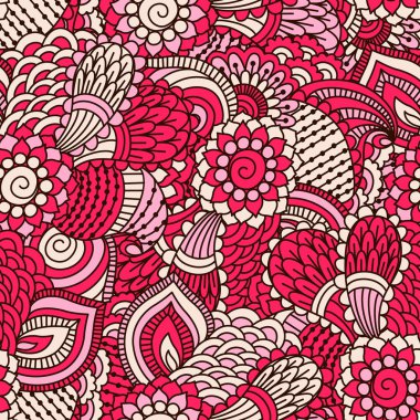 El çekilmiş seamless modeli ile çiçek öğeleri.