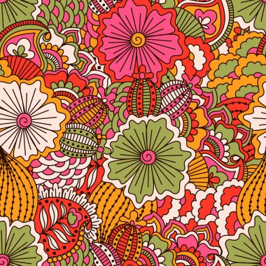 El çekilmiş seamless modeli ile çiçek öğeleri.