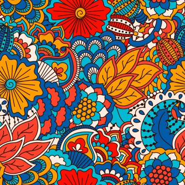 El çekilmiş seamless modeli ile çiçek öğeleri.