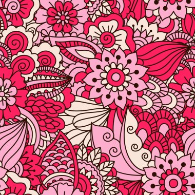 El çekilmiş seamless modeli ile çiçek öğeleri.