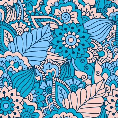 El çekilmiş seamless modeli ile çiçek öğeleri.