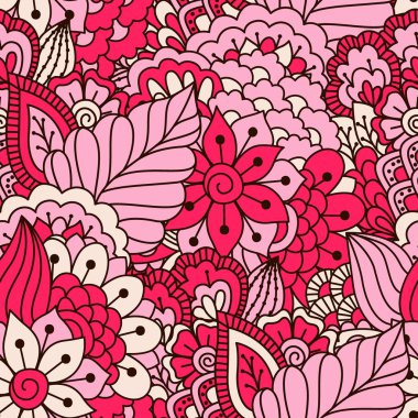 El çekilmiş seamless modeli ile çiçek öğeleri.