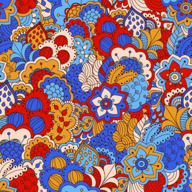 El çekilmiş seamless modeli ile çiçek öğeleri.