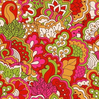 El çekilmiş seamless modeli ile çiçek öğeleri.