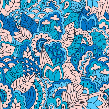 El çekilmiş seamless modeli ile çiçek öğeleri.