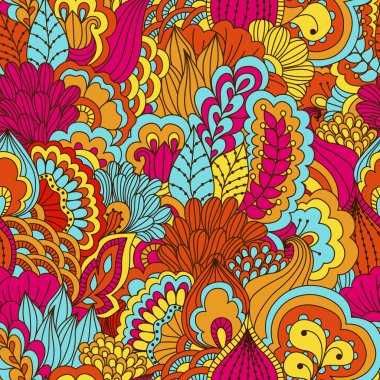 El çekilmiş seamless modeli ile çiçek öğeleri.