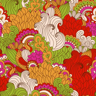 El çekilmiş seamless modeli ile çiçek öğeleri.