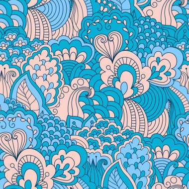 El çekilmiş seamless modeli ile çiçek öğeleri.