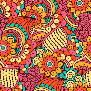 El çekilmiş seamless modeli ile çiçek öğeleri.