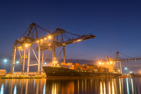 Twilight scene beside of the cargo ship terminal.