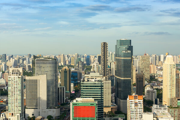 Bangkok City of Thailand on top view with blue skies background.