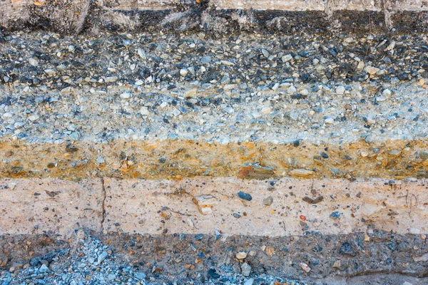 Capas suelo y roca de la carretera de tráfico, pavimentación del suelo capa, capa o — Foto de Stock