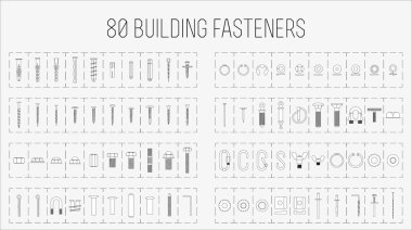 Set of eighty construction fasteners clipart