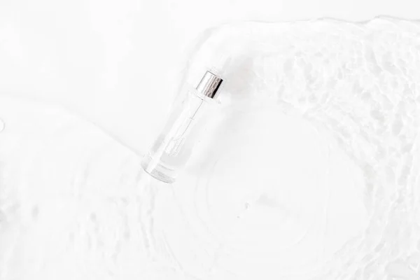 Glasflasche Mit Flüssigem Kollagen Und Hyaluronsäure Feuchtigkeitshaut Oben Flache Ansicht — Stockfoto