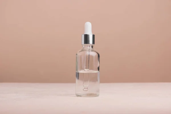 Eco Mineral Oil Amber Glass Bottles Pipette Transparent Hyaluronic Serum — Stock Photo, Image