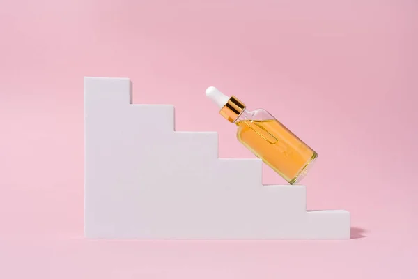 Botellas Vidrio Con Pipeta Producto Belleza Natural Hialurónico Transparente Concepto — Foto de Stock