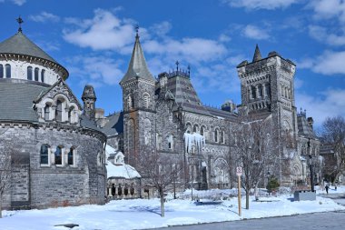 Kışın Toronto Üniversitesi kampüsü, eski gotik binalarla dolu.