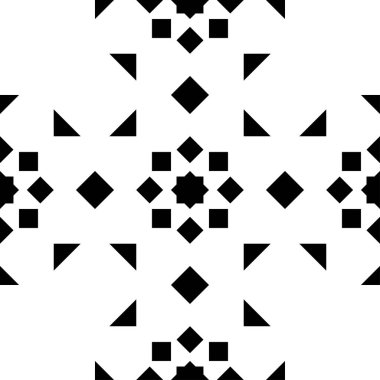 Siyah beyaz grafik desenli vektör çizimi. Tekstil baskıları ve arkaplanlar için Geometrik stil süslemesi.