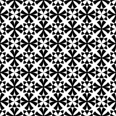 Siyah ve beyaz desen, geometrik elementler, soyut vektör desenli zemin kaplaması.