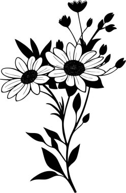 Basit siyah çizim çiçek, logo, tasarım silueti