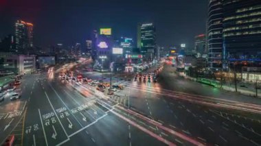 Seul, Kore, Timelapse - Seul 'un Gece Açısı Şehir Trafiği