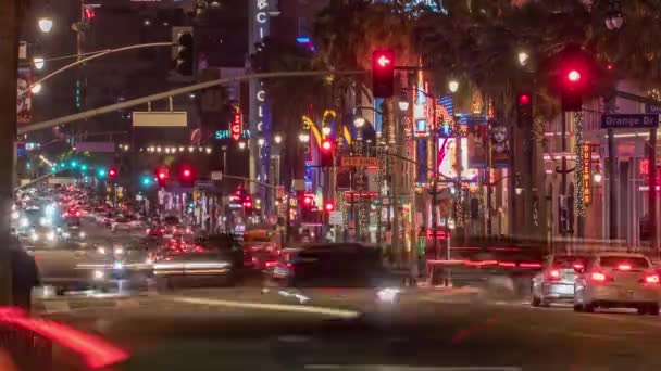 Los Angeles, USA, Timelapse - Hollywood Boulevard på natten — Stockvideo