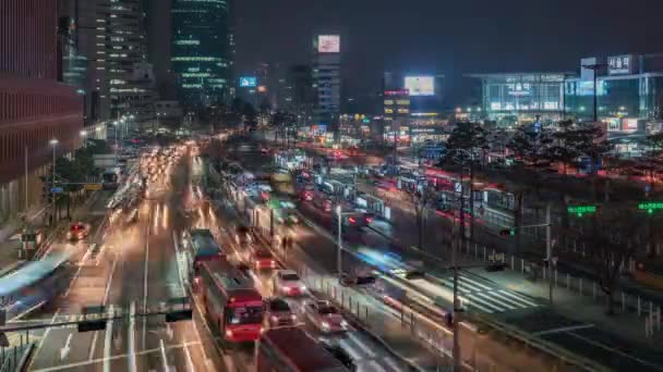 Séoul, Corée, Timelapse - Le quartier de la gare de Séoul la nuit — Video