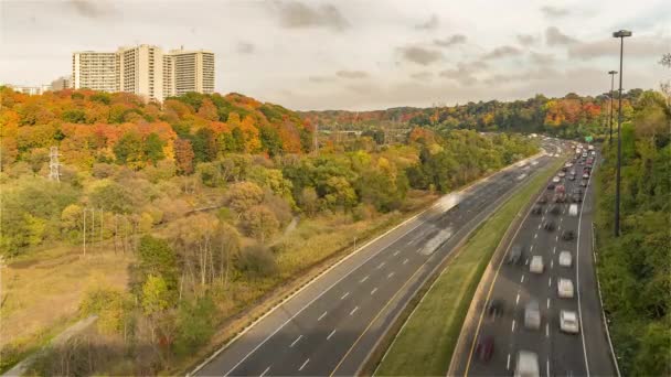 Toronto, Canada, Timelapse - Le DVP à l'automne — Video