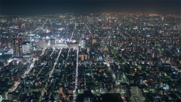 Tokio, Japón, Timelapse - El sur de Tokio en la noche desde el cielo Árbol Torre gran angular — Vídeo de stock