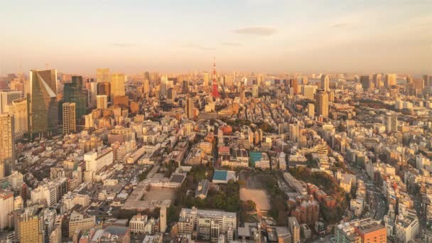 Tokio, Japan, Timelapse - Tokyos skyline van dag tot nacht vanuit het Mori Museum Wide Angle — Stockvideo