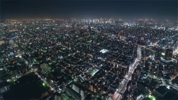 Tokio, Japón, Timelapse - Shibuya en la noche desde el cielo Árbol Torre gran angular — Vídeo de stock