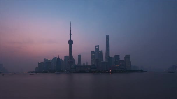 Shanghai, Cina, Timelapse - Alba dello Shanghais Skyline visto dal Bund — Video Stock